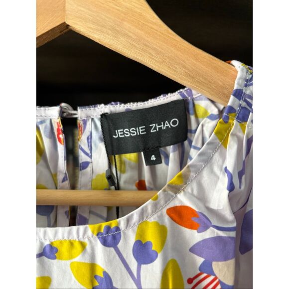 NWT Jessie Zhao New York Purple Floral Cotton Midi Dress Size 4 $269 MSRP - Picture 8 of 12